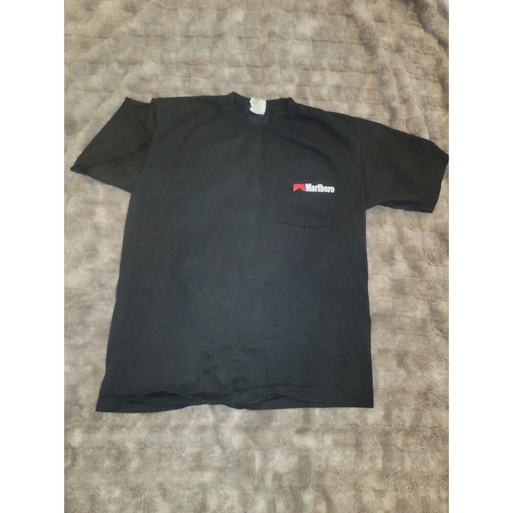 Vintage Marlboro Cowboy Pocket Black T Shirt Single Stitch RARE USA 100% Cotton